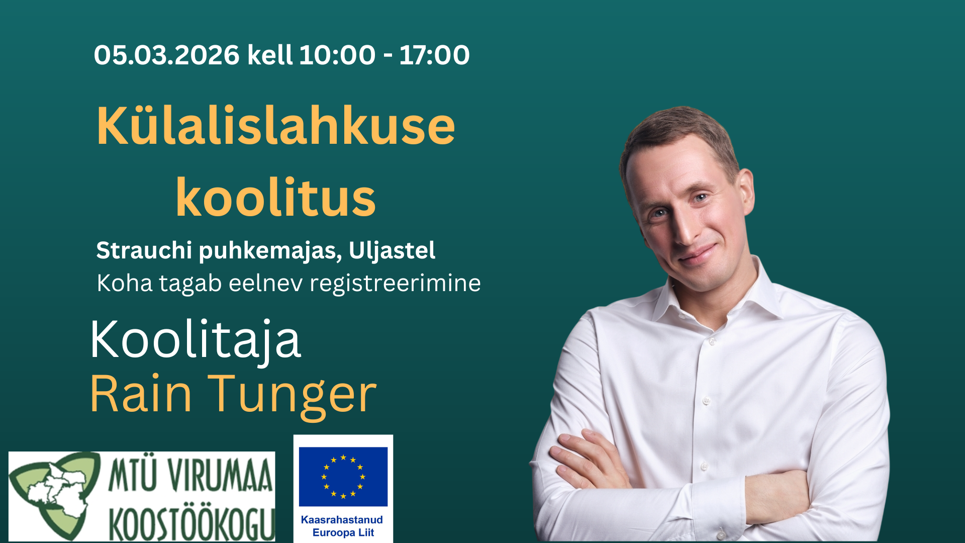 MTÜ Virumaa Koostöökogu korraldab ühisprojekti “Teadmiste ja oskuste kasvatamine” raames Rain Tungeri koolituse. Rain Tunger on restorani Rataskaevu 16 omanik n